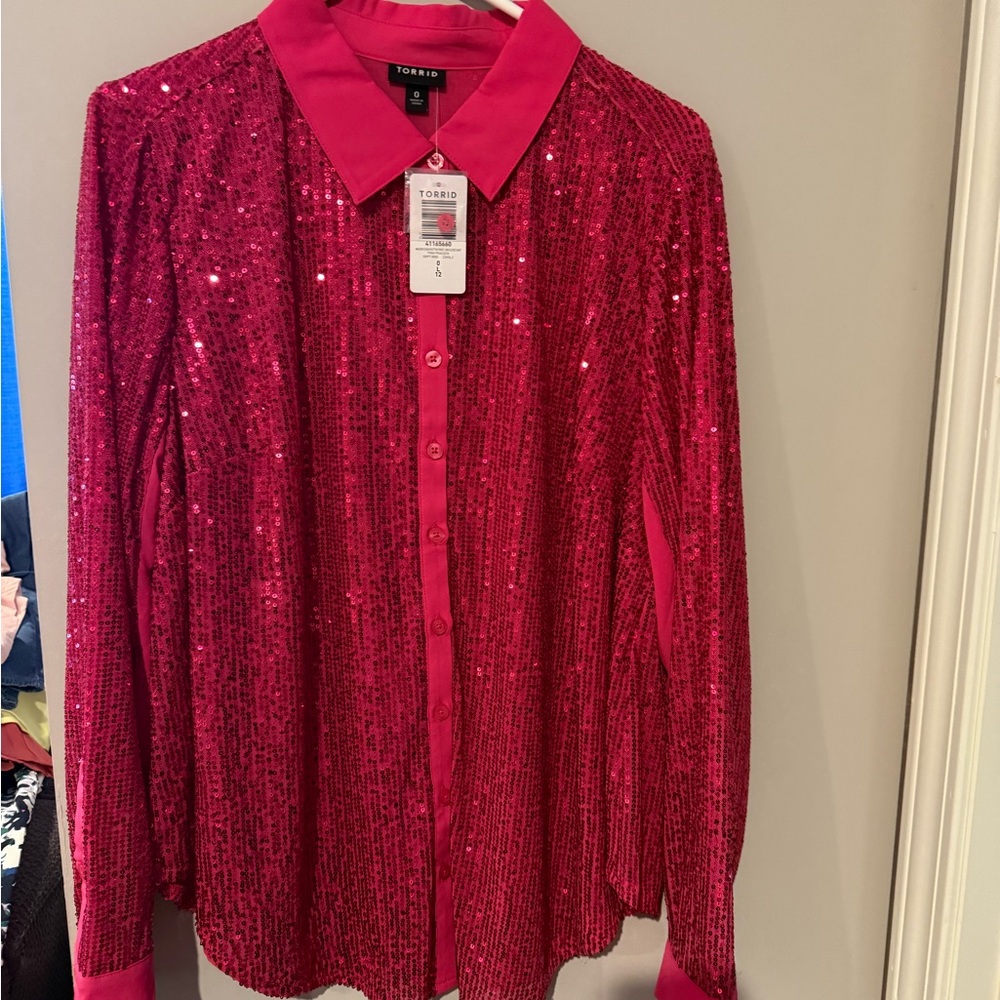 Torrid Pink Sequin Button-Up Blouse
